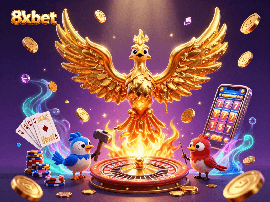Experience the exciting world of 8xbet with golden phoenix and vibrant casino elements.