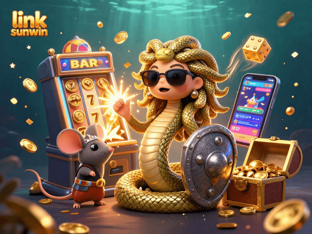 Spin the massive slot machine and win with link sunwin, featuring a friendly Greek Medusa and warrior mouse.