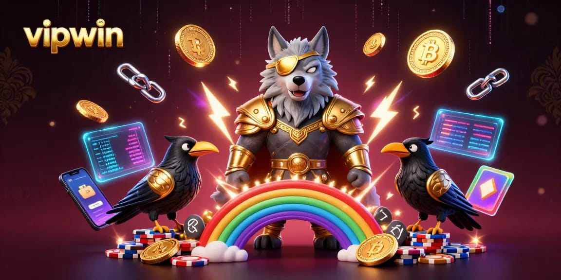 Engage with vipwin at the vibrant online casino featuring Odin and ravens amidst digital riches.