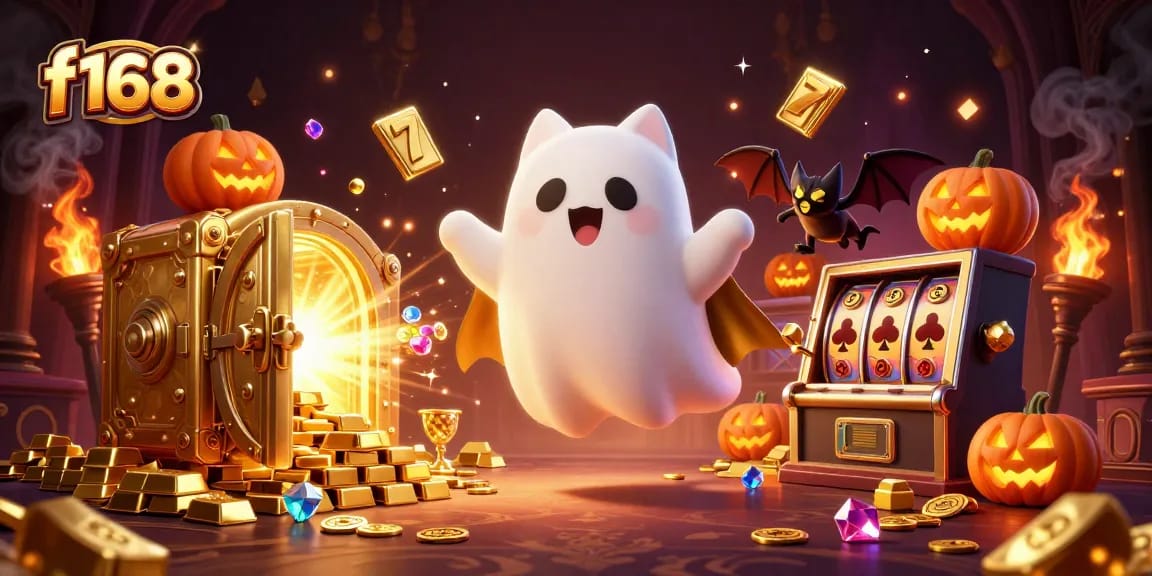Experience the thrilling f168 slot adventure with vibrant casino characters amidst glowing treasures.