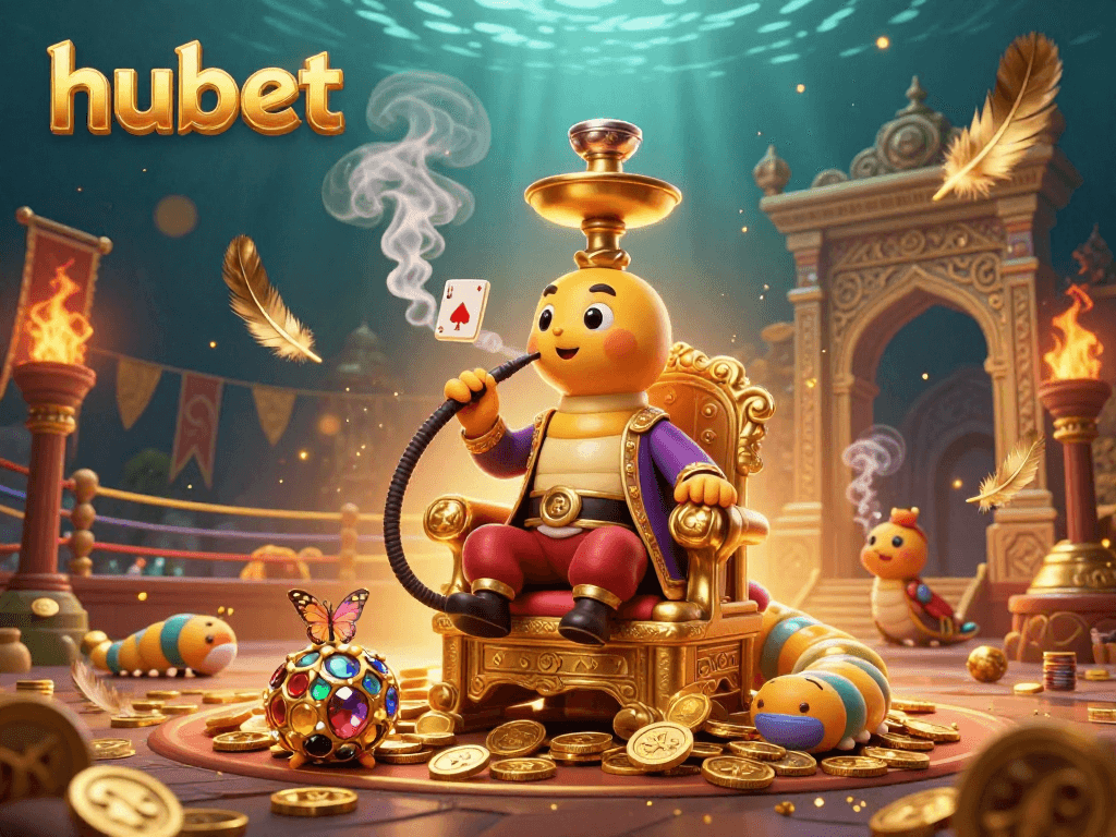 Engage with hubet casino's vibrant atmosphere featuring a caterpillar hookah-master in a dynamic gambling scene.