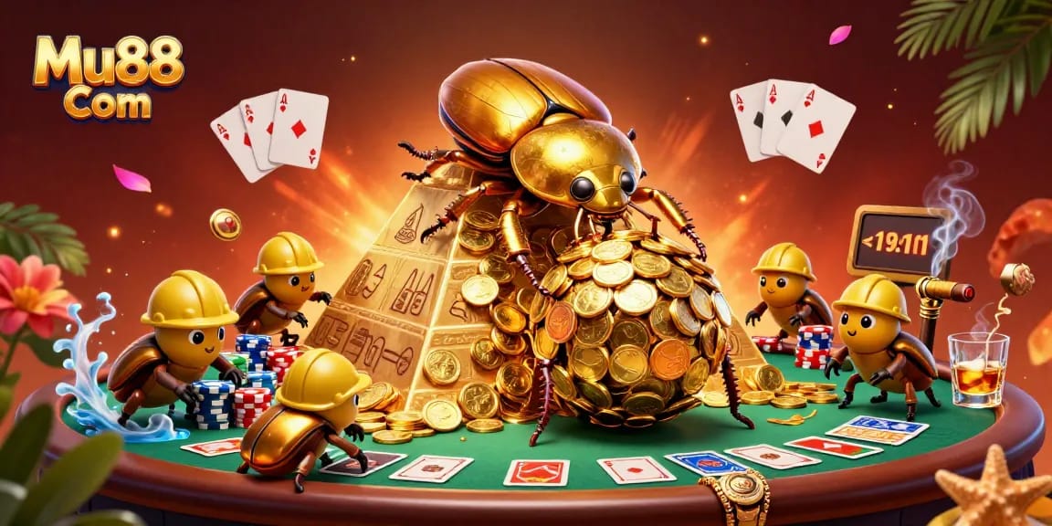 Experience thrilling gameplay at Mu88 Com with exciting poker tables and gold coins everywhere.
