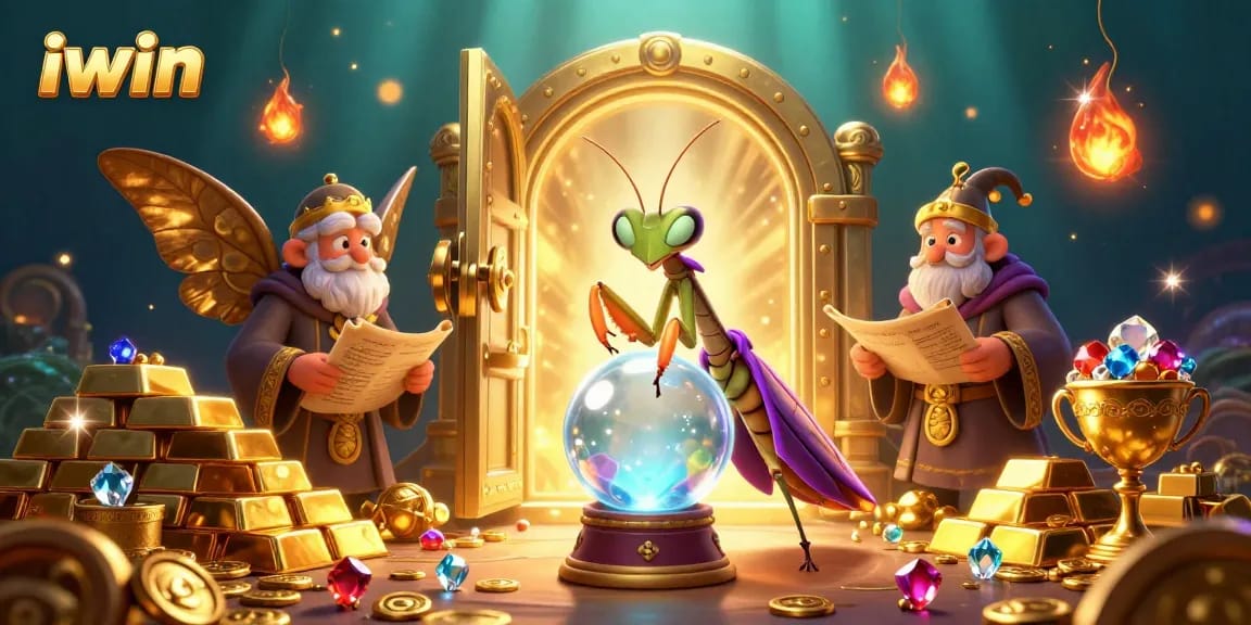Engage in winning strategies with iwin's mystical elements in this vibrant casino illustration.