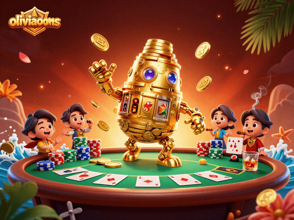 Engage in thrilling poker action with oliviaooms as golden golem and chips dominate the scene.