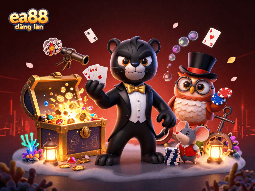 Join the excitement of the ea88 đăng nhập experience with vibrant casino-themed characters and dynamic game elements!