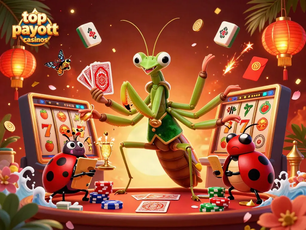Experience thrilling gameplay with top payout casinos featuring vibrant casino characters and dazzling symbols.