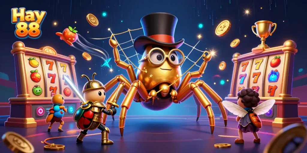 Engage with Hay 88's thrilling casino adventure featuring a golden tarantula and beetle knight.