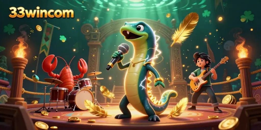 Engage in thrilling fun at the 33wincom underwater casino with electric eel DJ and vibrant decorations.
