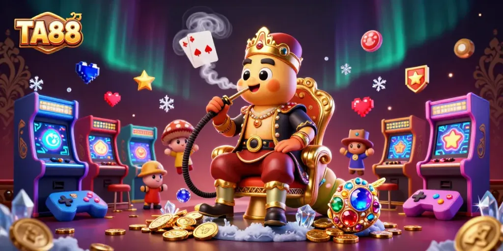 Experience the thrilling world of TA88 with dazzling casino elements and vibrant characters.
