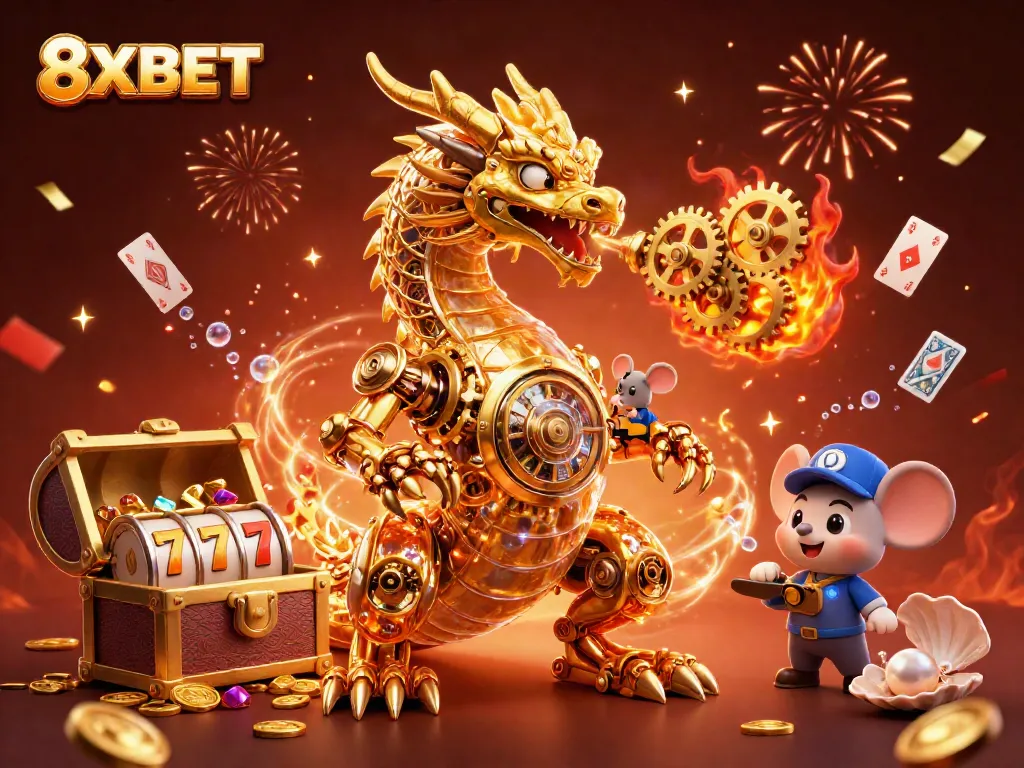 Experience the thrilling world of 8XBET with a captivating 3D illustration featuring vibrant casino elements.