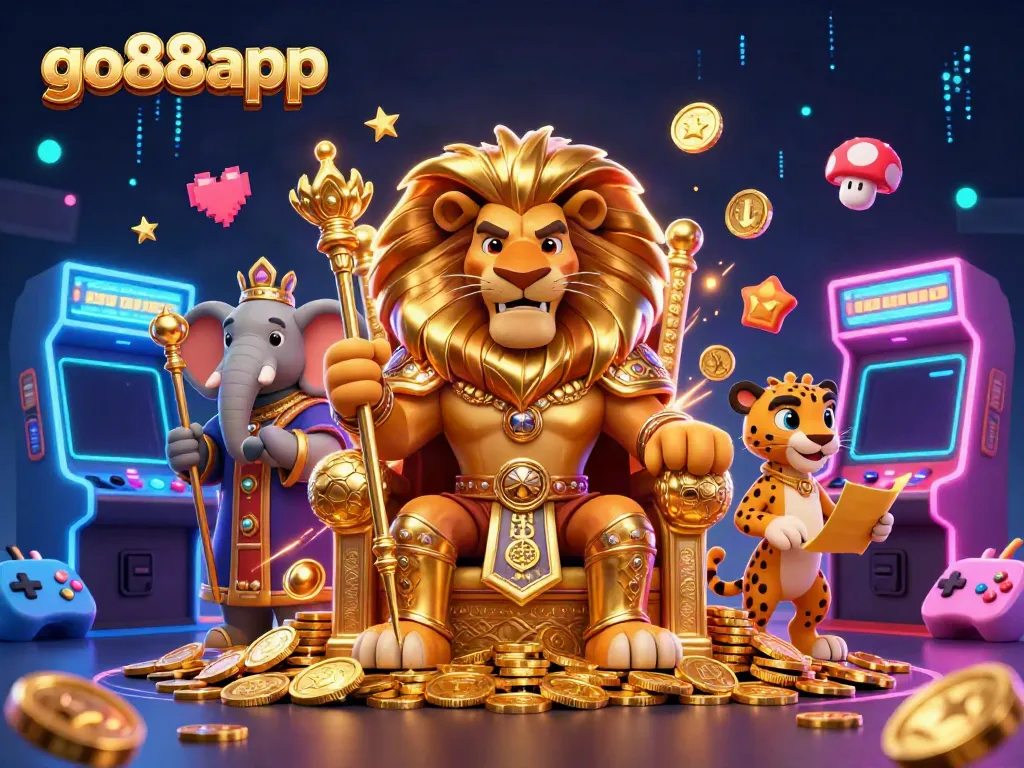 Experience go88app's thrilling gaming atmosphere with cartoon characters in a vibrant casino setting.
