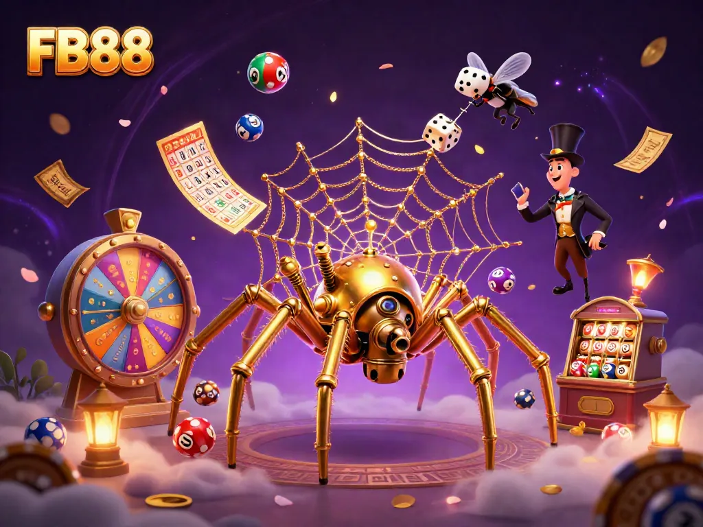 Catch golden opportunities with FB88 in an immersive 3D casino scene filled with vibrant gaming elements.