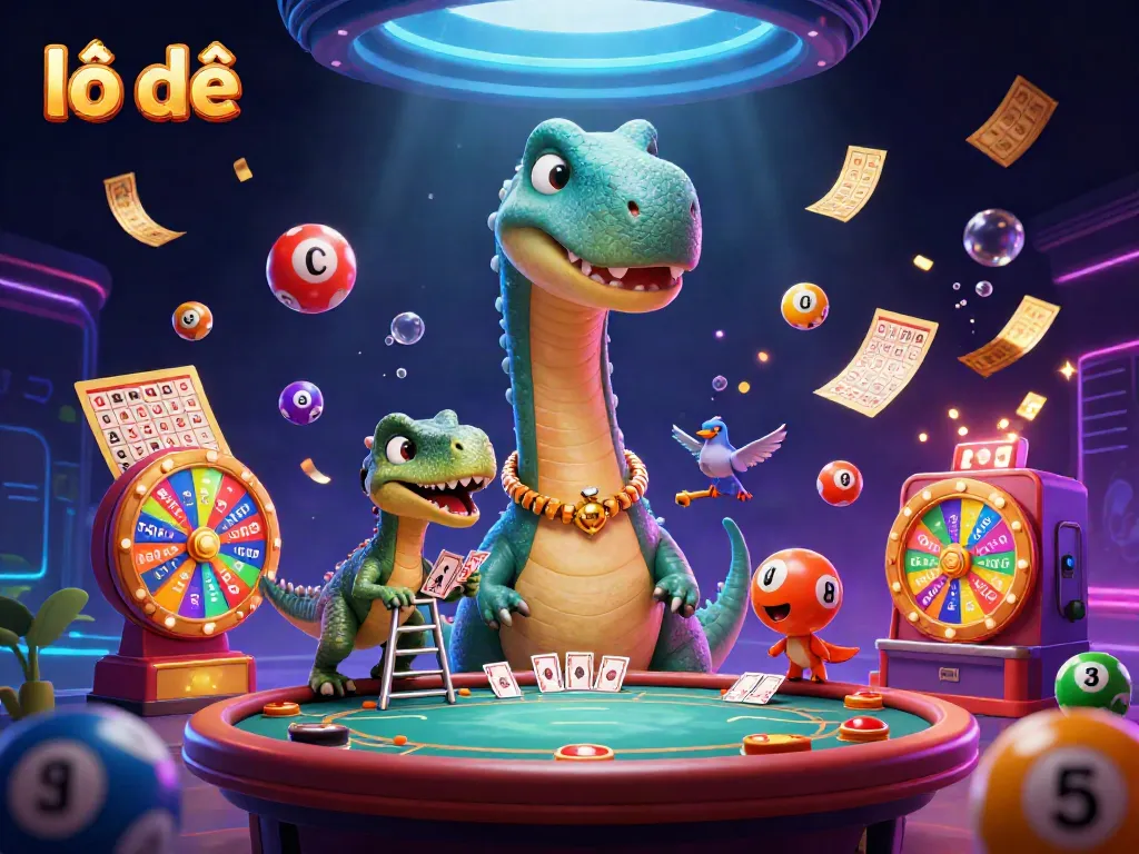 Engaging scene of lô đề game featuring a towering brontosaurus and vibrant elements on display.