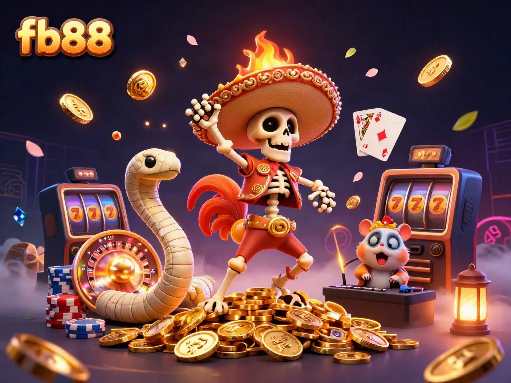 Experience exhilarating gaming with fb88 featuring a lively mariachi rooster dancing atop coins, evoking the thrill of winning.