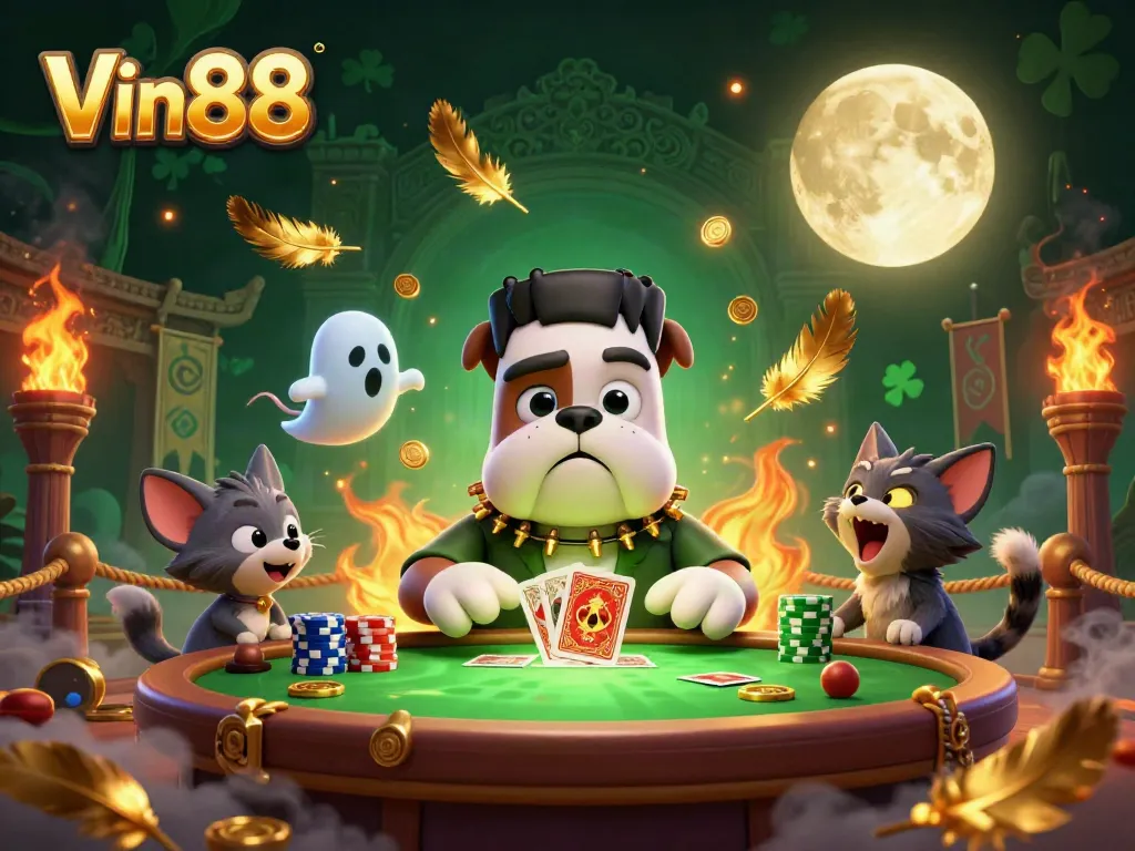 Experience thrilling gameplay at Vin88 with vibrant characters and exciting casino elements in this dynamic 3D illustration.