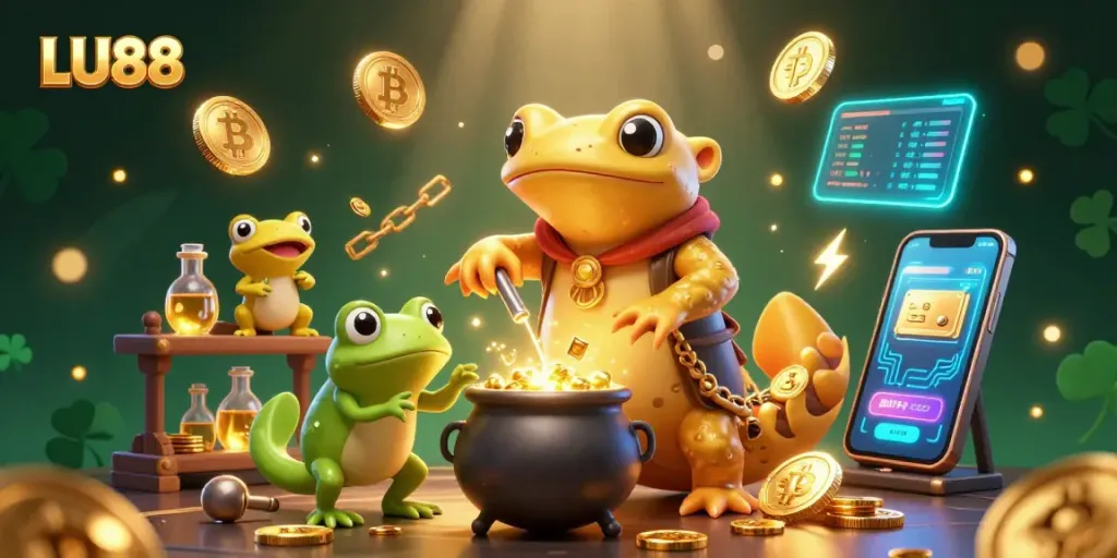 Experience LU88's thrilling online casino world with exciting gold coin transmutations and vibrant crypto elements.