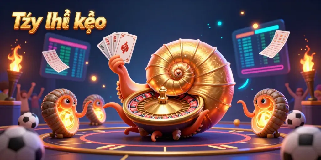 Experience Tỷ lệ kèo sports betting with a giant nautilus, betting slips, and live game stats.