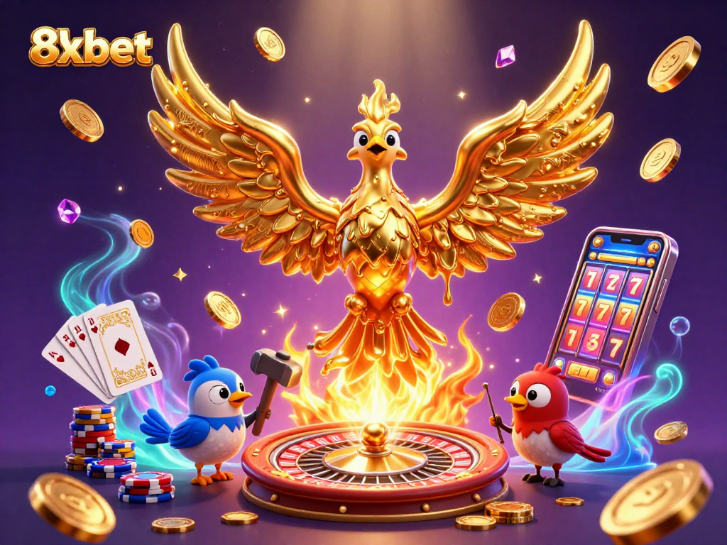Experience the exciting world of 8xbet with golden phoenix and vibrant casino elements.