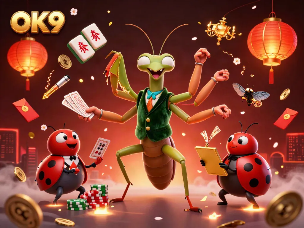 Experience the excitement at OK9, where vibrant characters deal and shuffle in a dynamic casino scene.