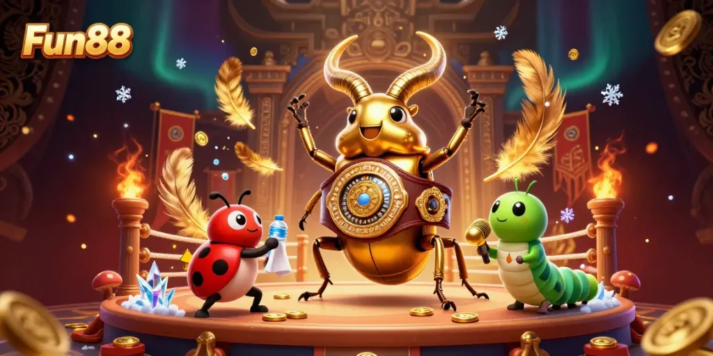 Experience exciting gaming adventures with Fun88's vibrant championship-themed illustration.