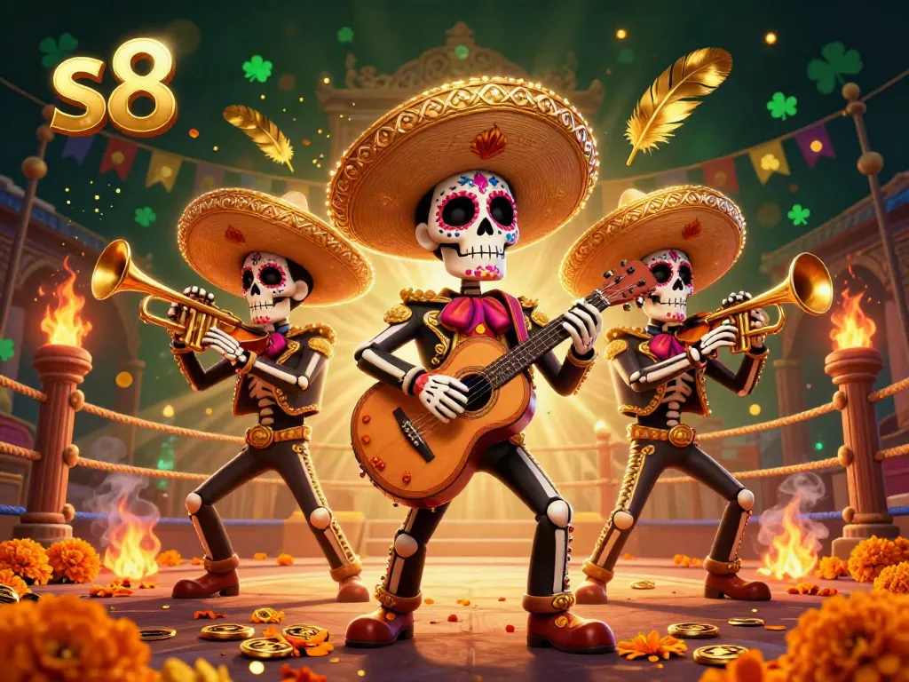 Experience thrilling games at s8 with vibrant mariachi skeletons celebrating luck and fortune.
