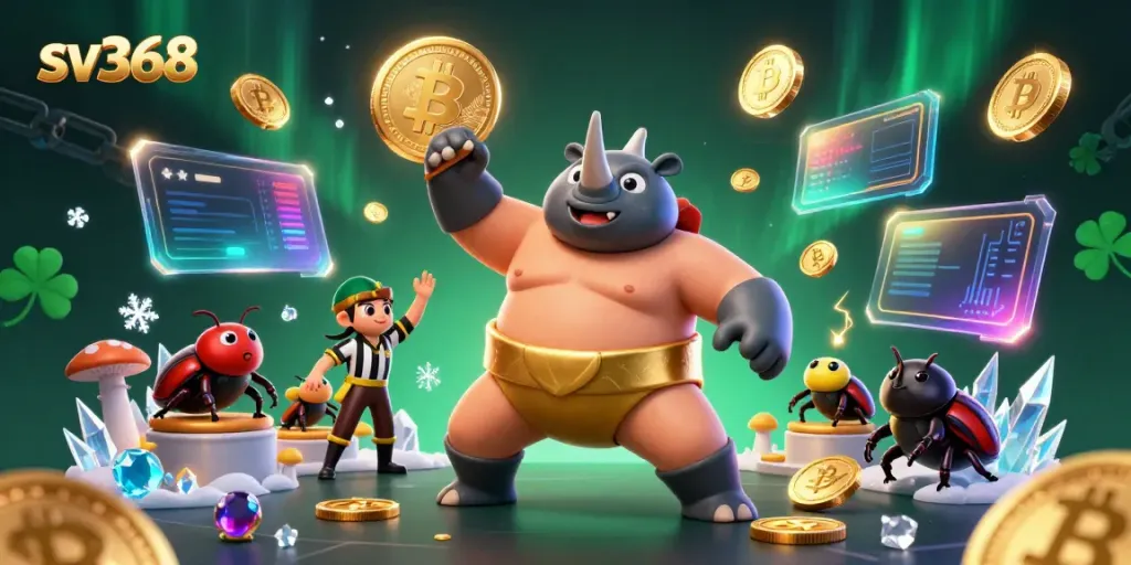 Experience exhilarating gameplay at sv368 with the rhinoceros beetle sumo champion amidst golden coins.