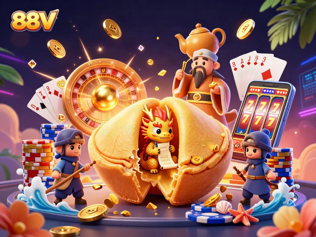 Engage in thrilling wins at 88VV with dynamic slots, golden coins cascading, and a vibrant casino atmosphere.