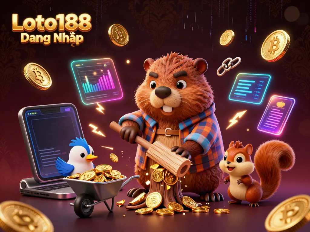 Engage with Loto188 Đăng Nhập while exploring the vibrant scene filled with golden coins and crypto elements.