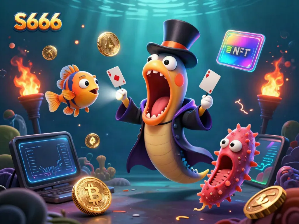 S666 engages players with high-stakes card tricks in a vibrant underwater casino scene.