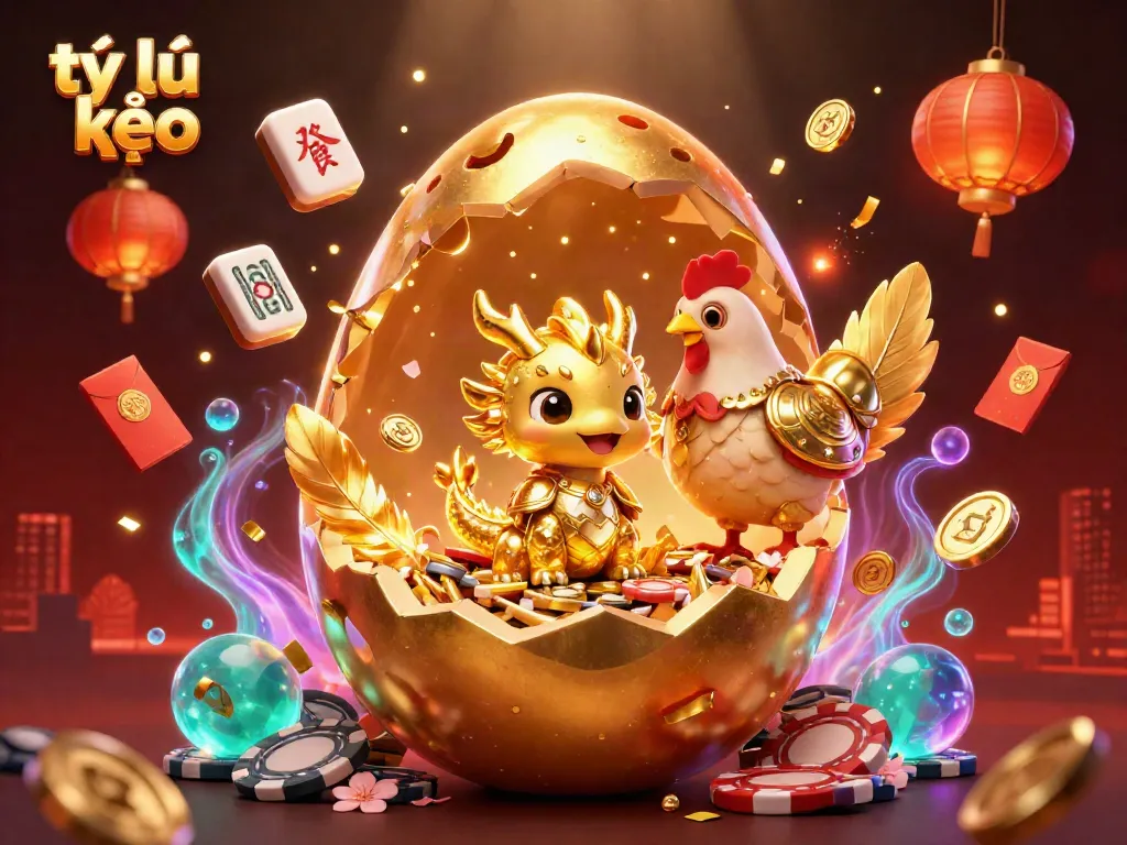 Engaging illustration showcasing tỷ lệ kèo with a golden dragon surrounded by vibrant casino elements.