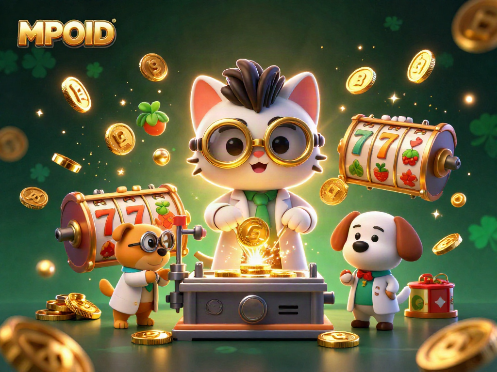 Spin the reels with MPOID's thrilling slot machine action featuring vibrant characters.