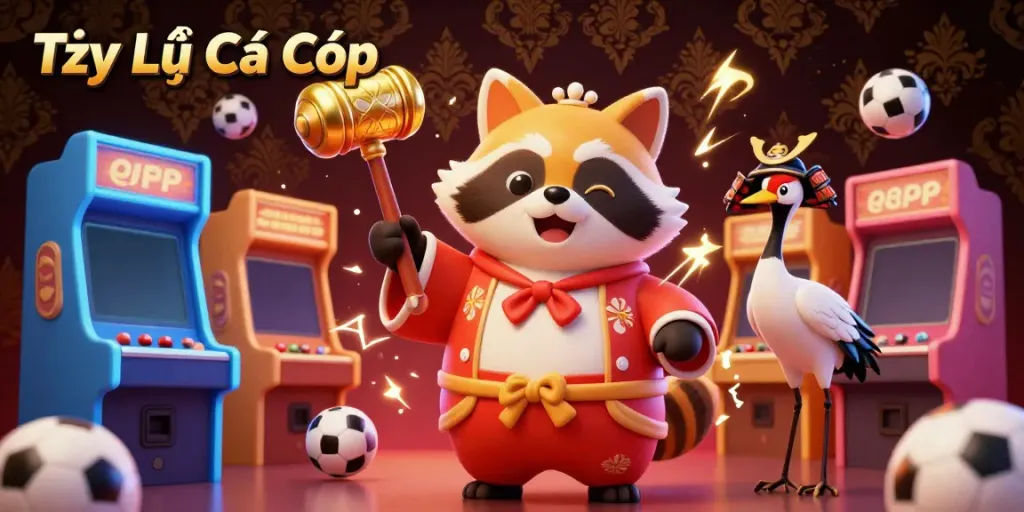 Experience Tỷ Lệ Cá Cược in an exciting sports betting scene featuring a cheerful tanuki and dynamic gaming elements.