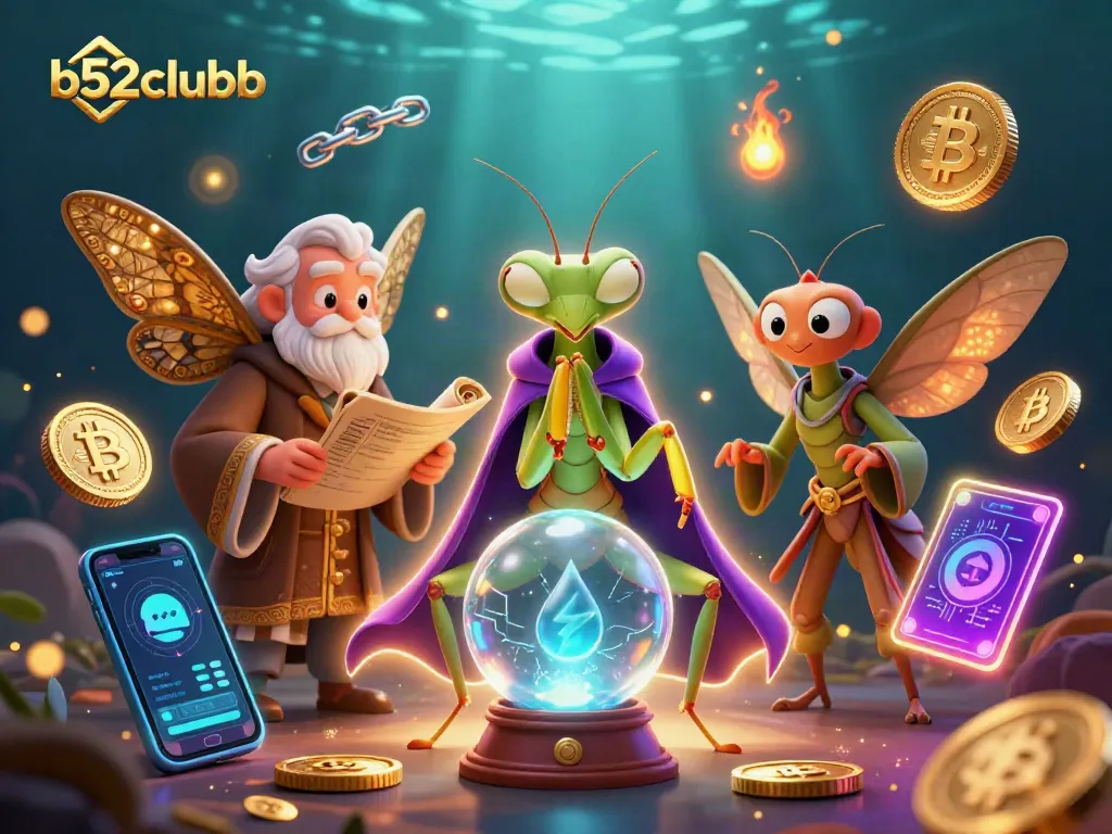 Engage with b52clubb's vibrant casino scene highlighting fortune tellers and crypto elements.