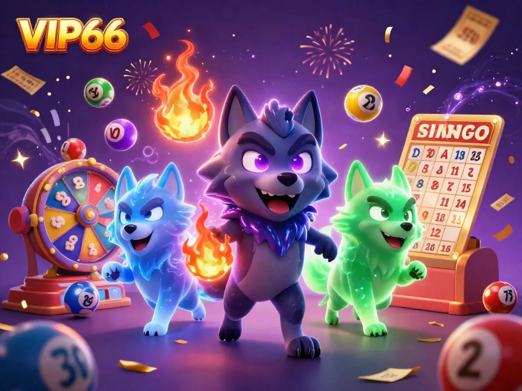 Experience thrilling VIP66 energy with our dynamic casino-themed wolf illustration