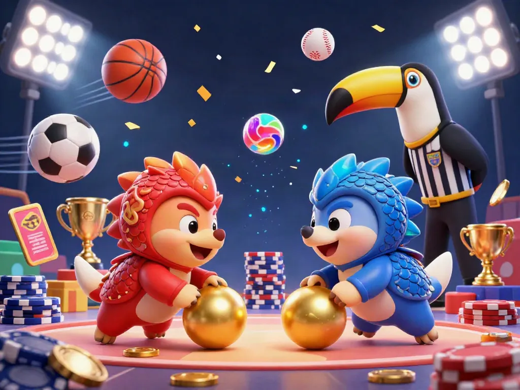 Experience the thrill of EX88 with rival pangolins in an animated casino scene, featuring dynamic gameplay and festive elements.