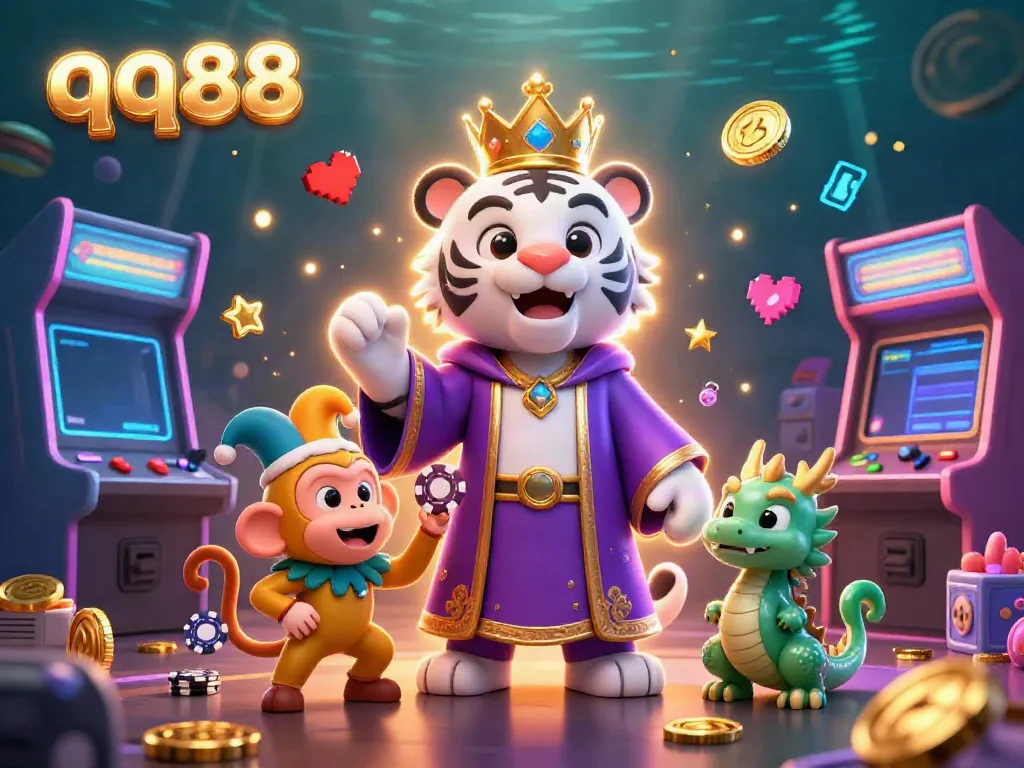 Experience thrilling gameplay with colorful characters and casino elements in a dynamic qq88 3D illustration.