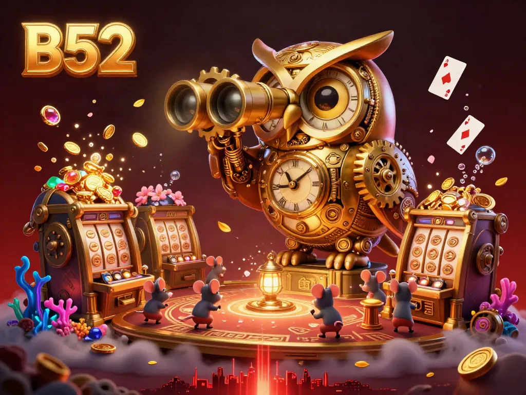 Experience thrilling moments in B52 casino gaming with our vivid illustration of a bustling floor.