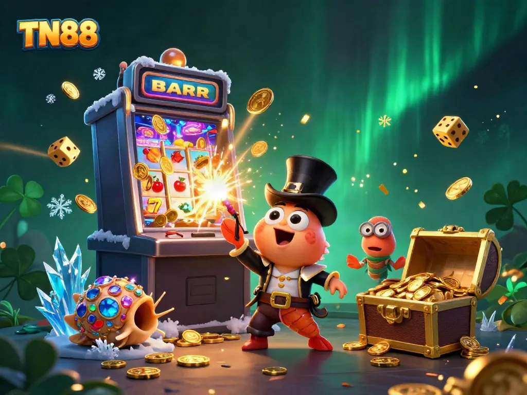 Engaging TN88 casino illustration with anglerfish and shrimp attracting golden coins.