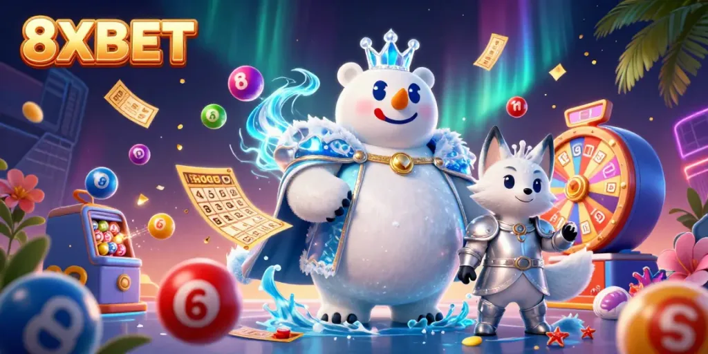 Experience thrilling games with 8XBET, featuring vibrant lottery elements and a stunning 3D design.