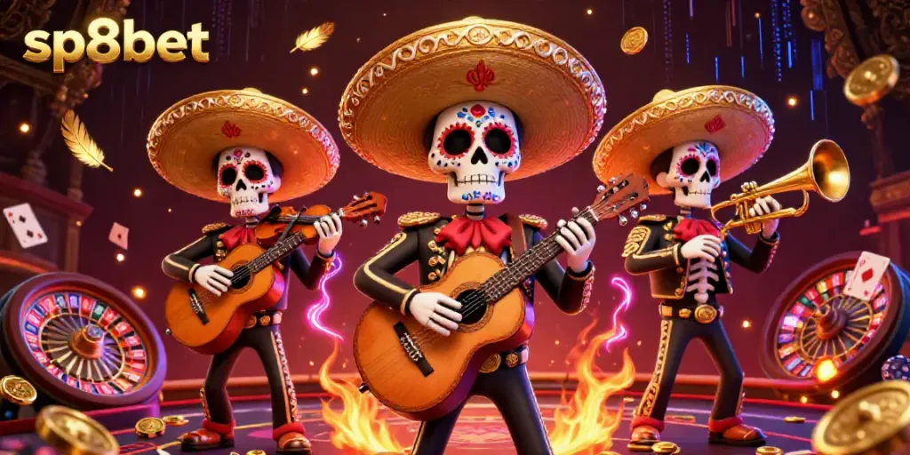 Experience the thrill of sp8bet with a vibrant mariachi band in an exciting casino setting.