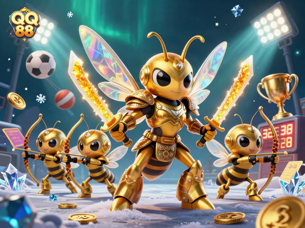 Place bets and win with QQ 88 in this dynamic 3D sports-themed gambling illustration.