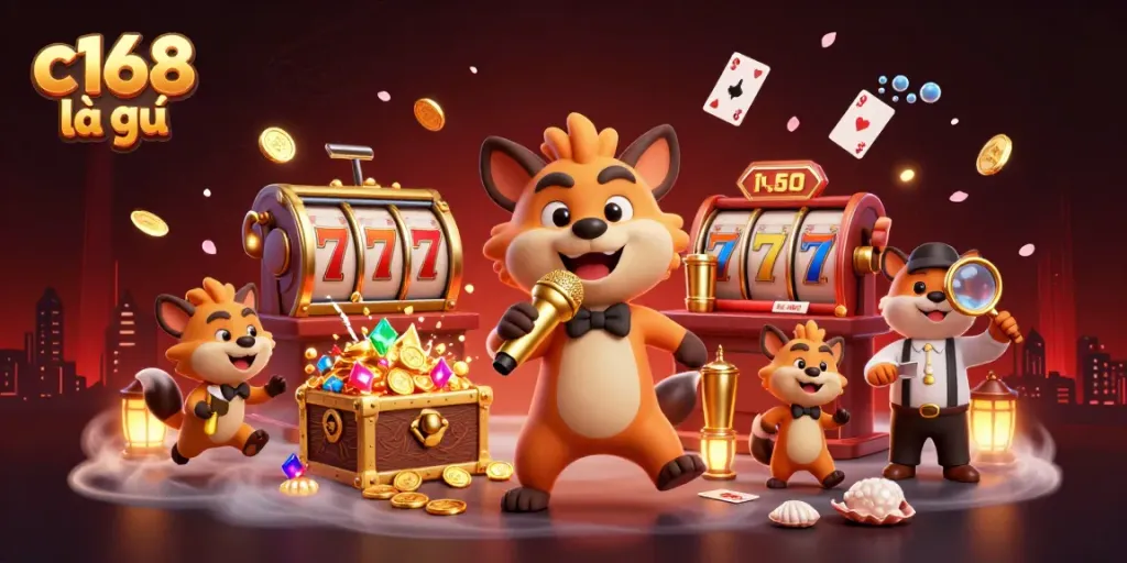 Engage in casino fun with C168 là gì at the comedy club featuring hyena characters.