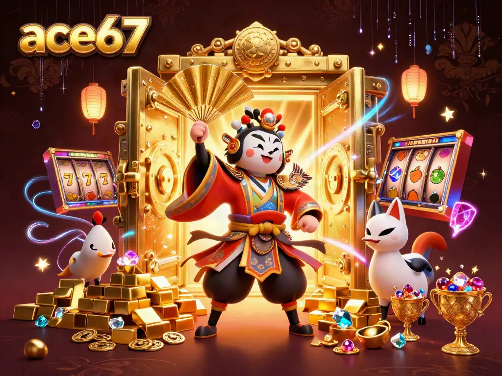 Experience thrilling gameplay with ace67 at a vibrant casino scene filled with dynamic elements and colorful characters.