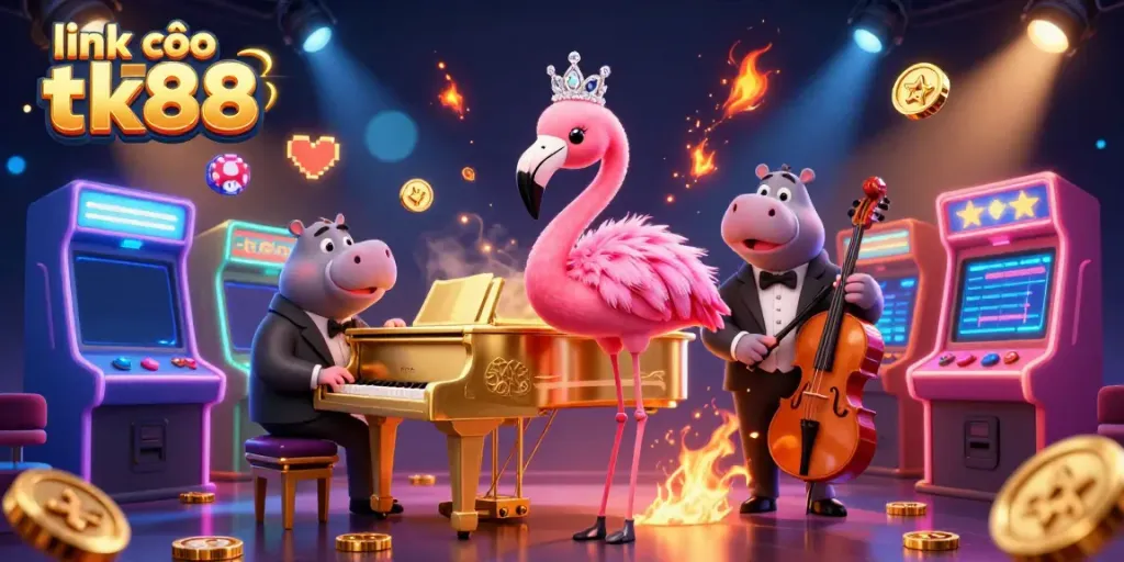 Engage with the vibrant atmosphere of link vào tk88 as cartoon characters bring casino life to 3D art.