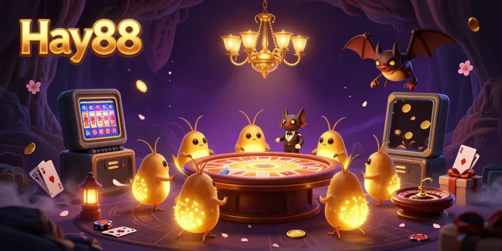 Experience Hay88's vibrant casino atmosphere with glowing characters and thrilling gaming elements.