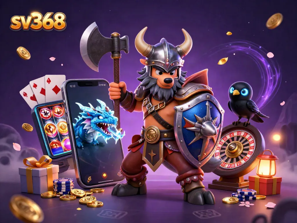Engage in thrilling gameplay at SV368 with a Viking warrior, ice-breathing dragon, and dynamic casino elements.